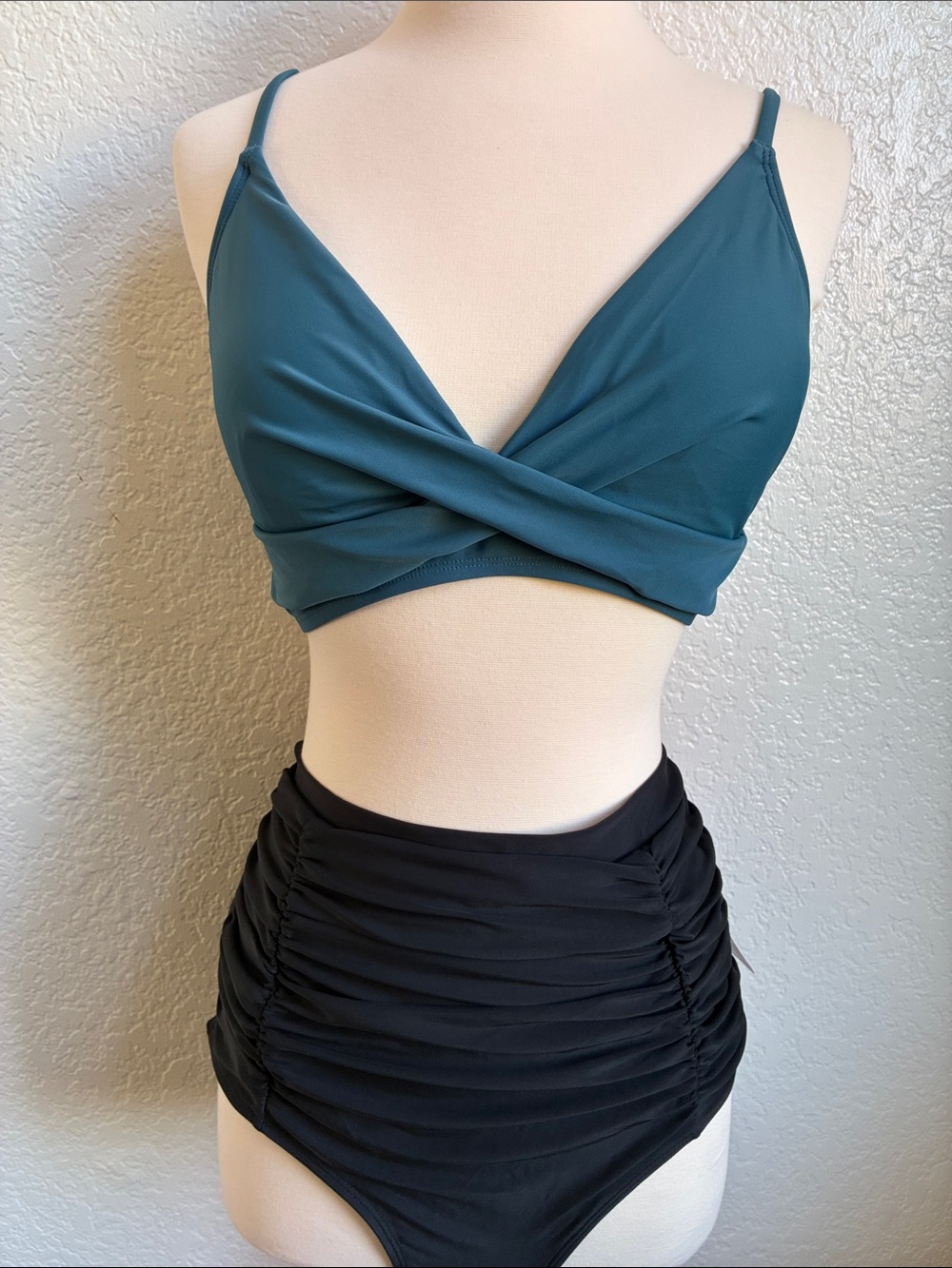 Shapermint Teal & Black Twist-Front Bikini Set